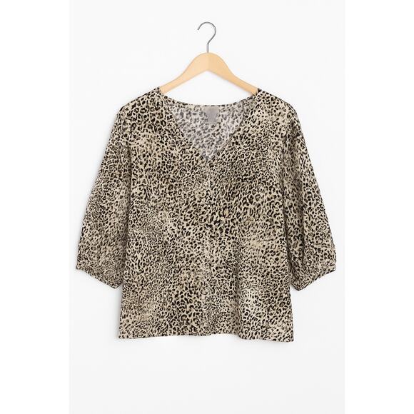 Chico’s Size 2 Leopard Print Blouse Women’s 12/14 V Neck 3/4 Sleeve Animal Print - Picture 1 of 7